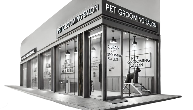 Friendly groomer brushing a happy dog inside the Snazzy Paws salon